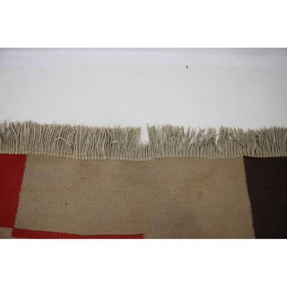 Image 1 of Tapis géométrique vintage en laine, Tchécoslovaquie 1940