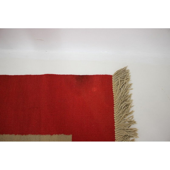 Image 1 of Tapis géométrique vintage en laine, Tchécoslovaquie 1940