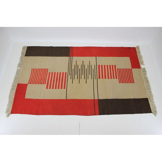 Image 1 of Tapis géométrique vintage en laine, Tchécoslovaquie 1940
