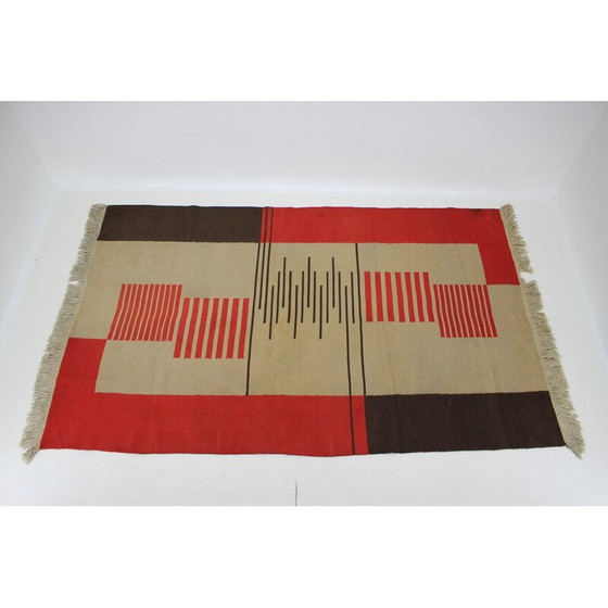 Image 1 of Tapis géométrique vintage en laine, Tchécoslovaquie 1940