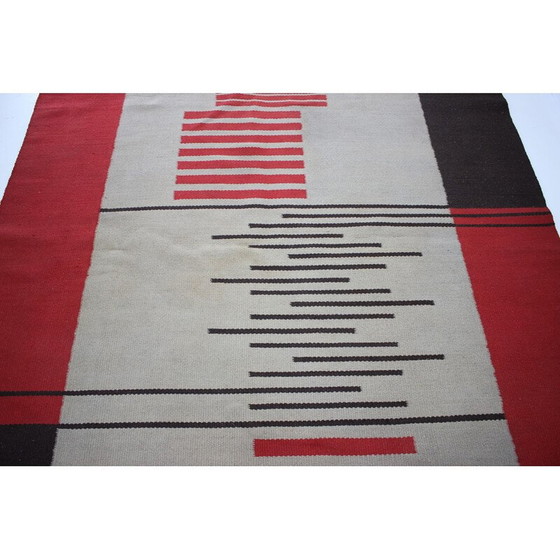 Image 1 of Tapis géométrique vintage en laine, Tchécoslovaquie 1940