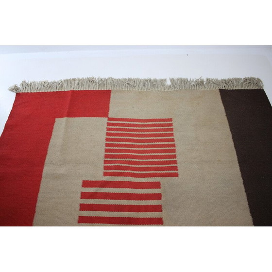 Image 1 of Tapis géométrique vintage en laine, Tchécoslovaquie 1940