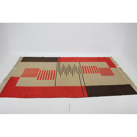 Image 1 of Tapis géométrique vintage en laine, Tchécoslovaquie 1940
