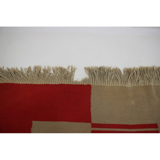 Image 1 of Tapis géométrique vintage en laine, Tchécoslovaquie 1940