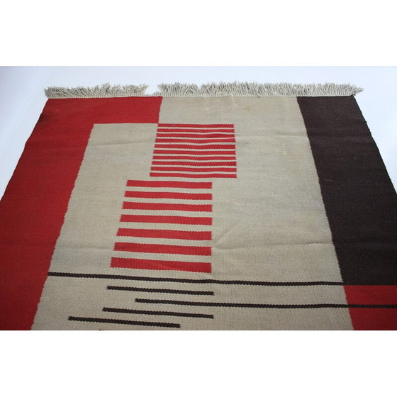 Image 1 of Tapis géométrique vintage en laine, Tchécoslovaquie 1940