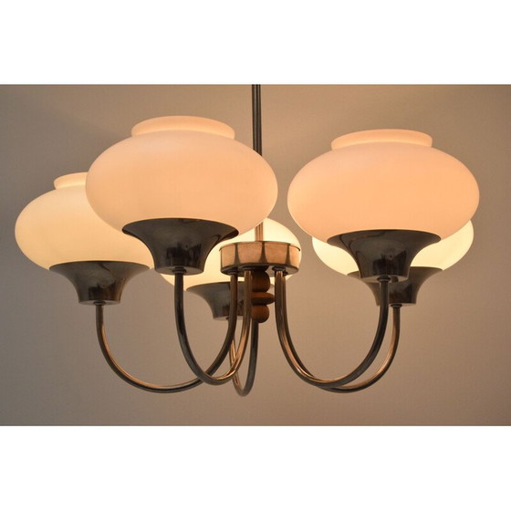 Image 1 of Lustre vintage en verre et bois, tchèque 1960