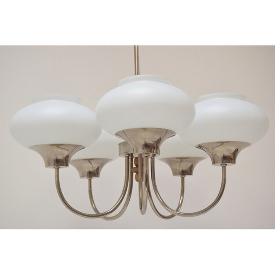 Image 1 of Lustre vintage en verre et bois, tchèque 1960