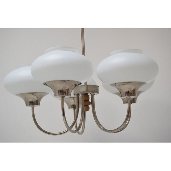 Image 1 of Lustre vintage en verre et bois, tchèque 1960