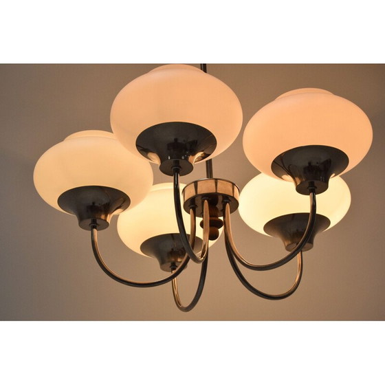 Image 1 of Lustre vintage en verre et bois, tchèque 1960