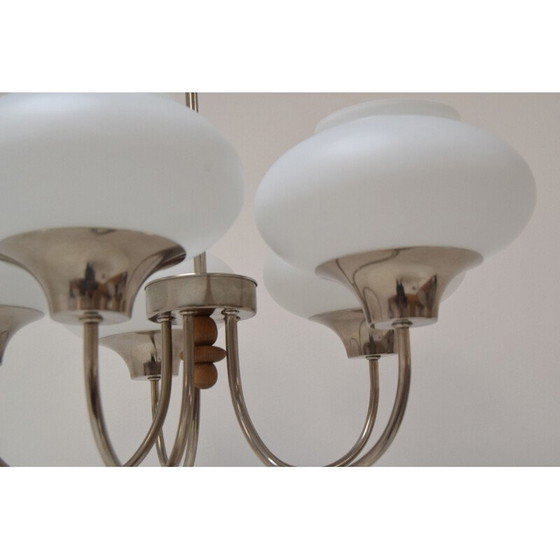 Image 1 of Lustre vintage en verre et bois, tchèque 1960