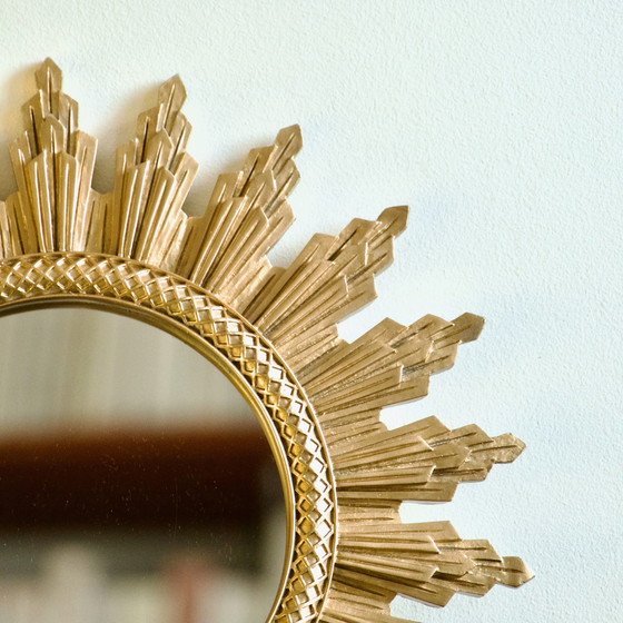 Image 1 of Miroir Soleil Doré Italien Années 1970