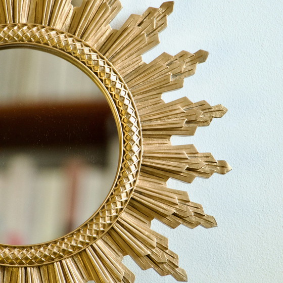 Image 1 of Miroir Soleil Doré Italien Années 1970