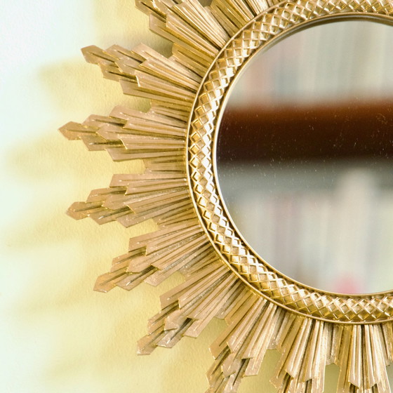 Image 1 of Miroir Soleil Doré Italien Années 1970
