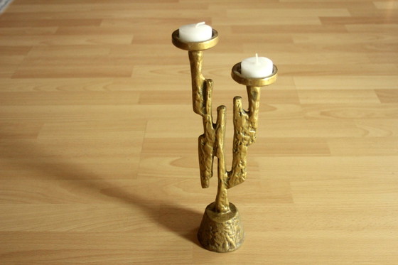 Image 1 of Brutalisme Bougeoir Designed By Horst Dalbeck Laiton coulé - Vintage des années 60