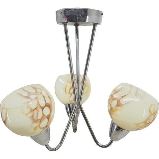 Lustre vintage Art Déco chromé, Tchécoslovaquie 1930