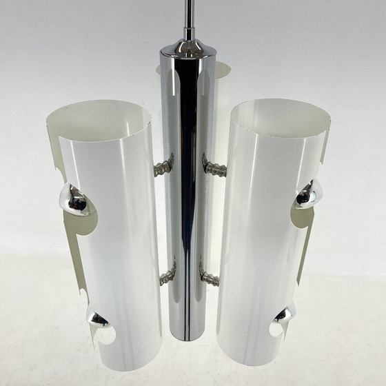 Image 1 of Lampe suspendue vintage en métal chromé et laqué blanc, Italie 1970
