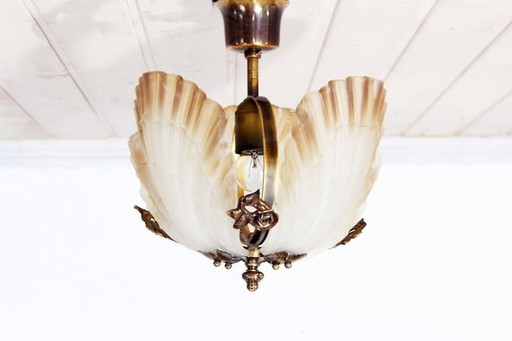 Lampe pendante en verre et laiton de style baroque