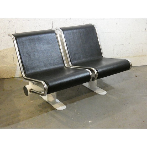 Image 1 of Banc d'aéroport vintage en acier et métal chromé, 1970