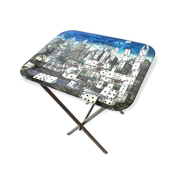 Image 1 of Table basse pliante vintage "City of Cards" par Piero Fornasetti, Italie années 1950
