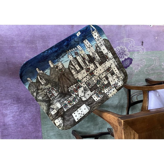 Image 1 of Table basse pliante vintage "City of Cards" par Piero Fornasetti, Italie années 1950