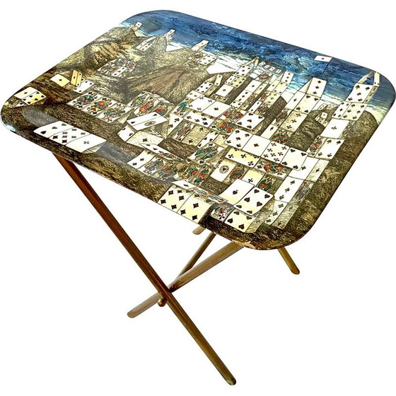 Image 1 of Table basse pliante vintage "City of Cards" par Piero Fornasetti, Italie années 1950