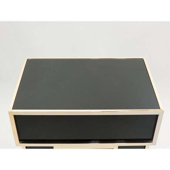 Image 1 of Paire d'éléments de bar vintage en laque noire et laiton par Maison Jansen, 1970