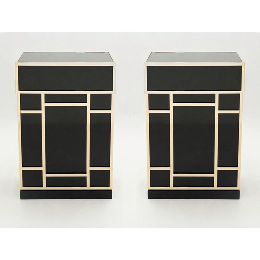 Paire d'éléments de bar vintage en laque noire et laiton par Maison Jansen, 1970