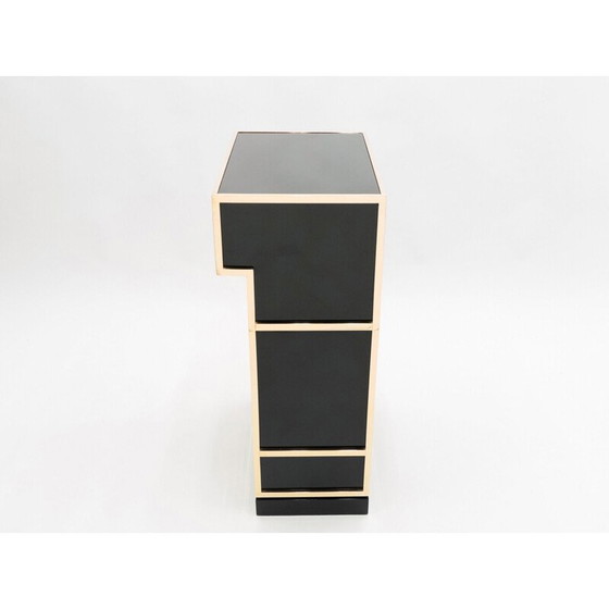 Image 1 of Paire d'éléments de bar vintage en laque noire et laiton par Maison Jansen, 1970