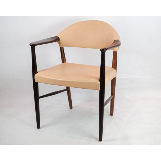 Image 1 of Fauteuil de bureau vintage en palissandre et cuir naturel clair par Kurt Olsen, 1960s