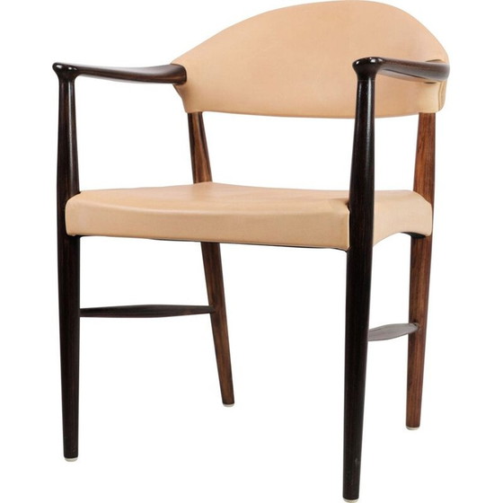 Image 1 of Fauteuil de bureau vintage en palissandre et cuir naturel clair par Kurt Olsen, 1960s