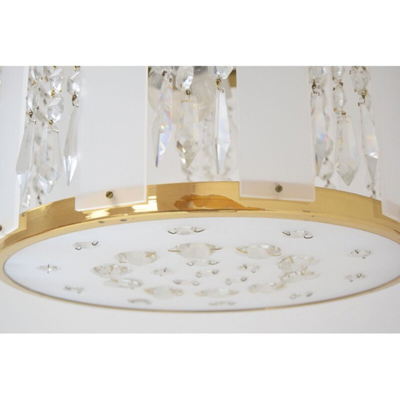 Image 1 of Lampe suspendue vintage en laiton et verre par Jablonecke Sklarny, Tchécoslovaquie 1970