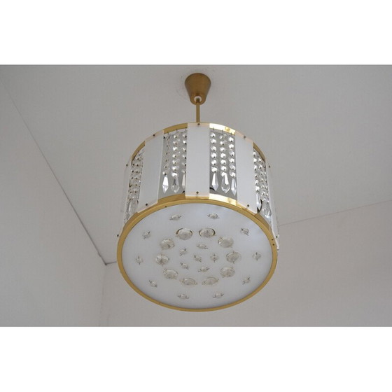 Image 1 of Lampe suspendue vintage en laiton et verre par Jablonecke Sklarny, Tchécoslovaquie 1970