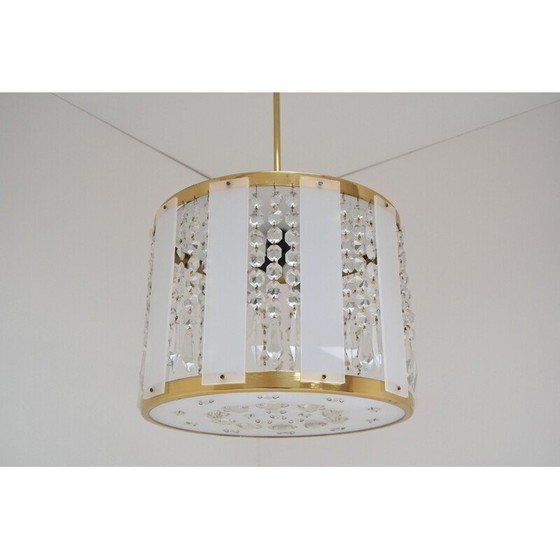 Image 1 of Lampe suspendue vintage en laiton et verre par Jablonecke Sklarny, Tchécoslovaquie 1970