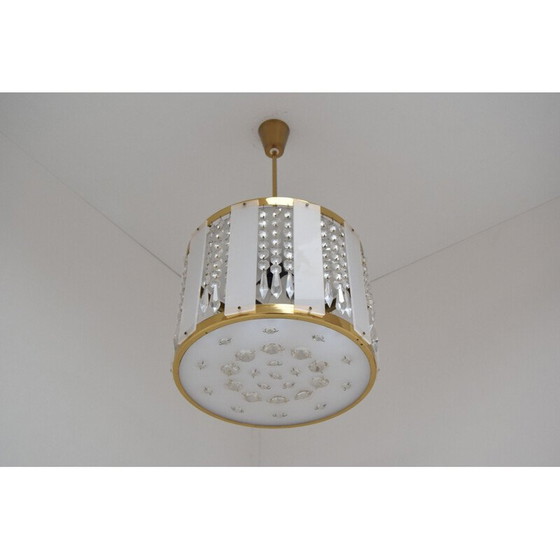 Image 1 of Lampe suspendue vintage en laiton et verre par Jablonecke Sklarny, Tchécoslovaquie 1970