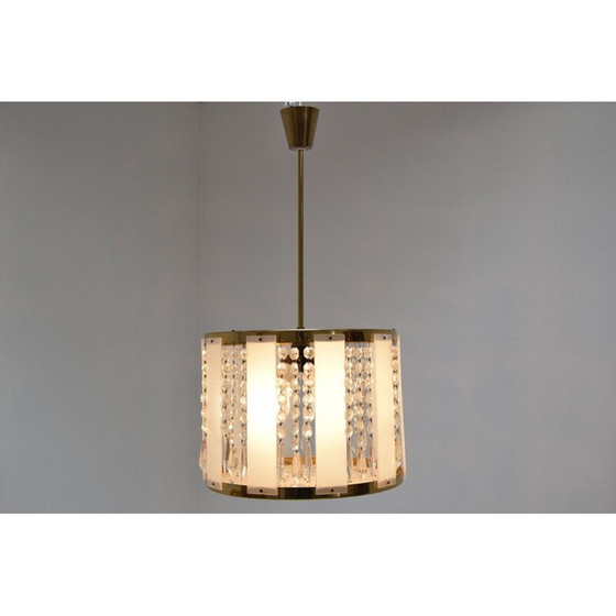 Image 1 of Lampe suspendue vintage en laiton et verre par Jablonecke Sklarny, Tchécoslovaquie 1970