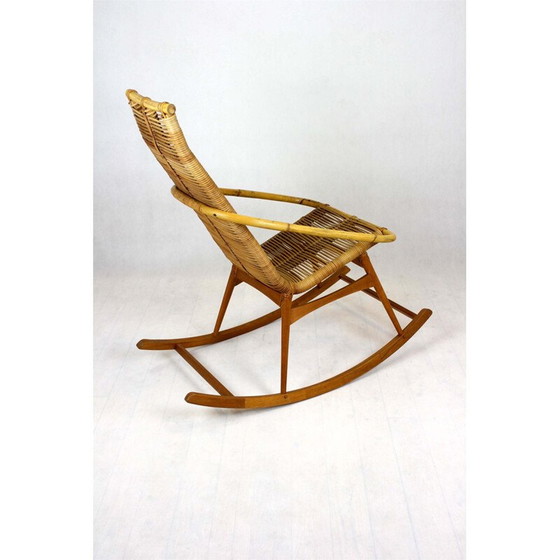 Image 1 of Fauteuil à bascule en rotin du Mid Century, Tchécoslovaquie, années 1960