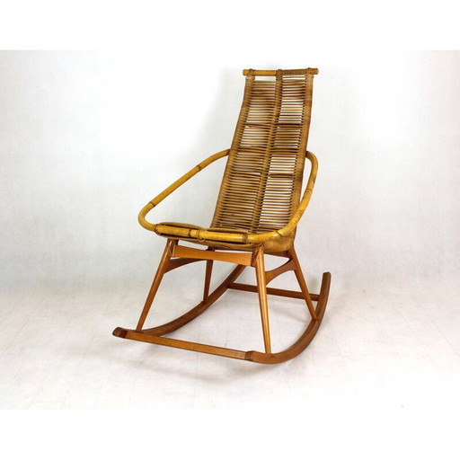 Fauteuil à bascule en rotin du Mid Century, Tchécoslovaquie, années 1960