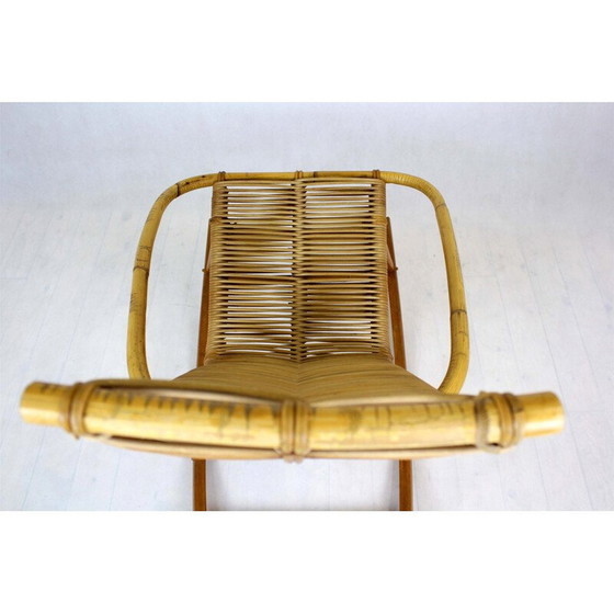 Image 1 of Fauteuil à bascule en rotin du Mid Century, Tchécoslovaquie, années 1960