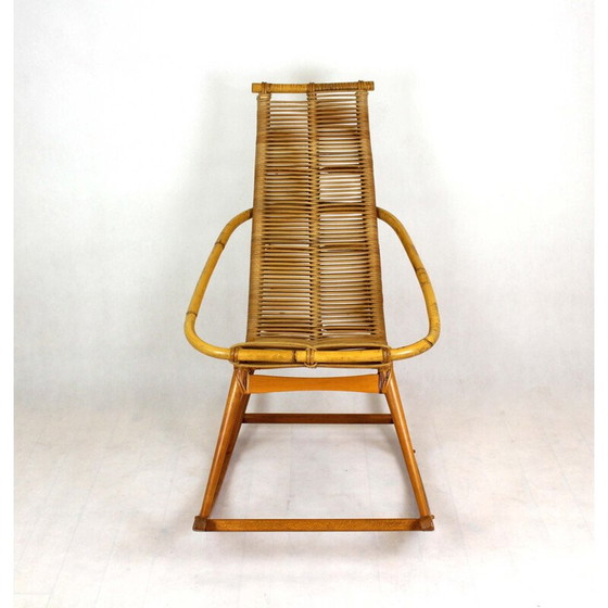 Image 1 of Fauteuil à bascule en rotin du Mid Century, Tchécoslovaquie, années 1960