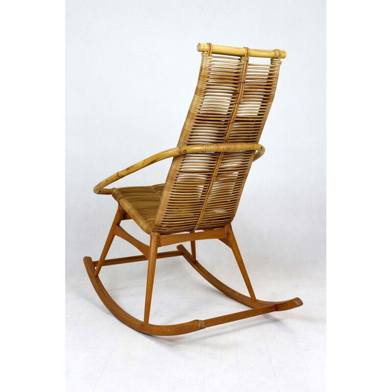 Image 1 of Fauteuil à bascule en rotin du Mid Century, Tchécoslovaquie, années 1960