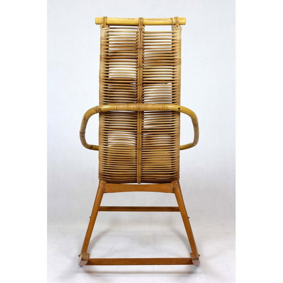 Image 1 of Fauteuil à bascule en rotin du Mid Century, Tchécoslovaquie, années 1960