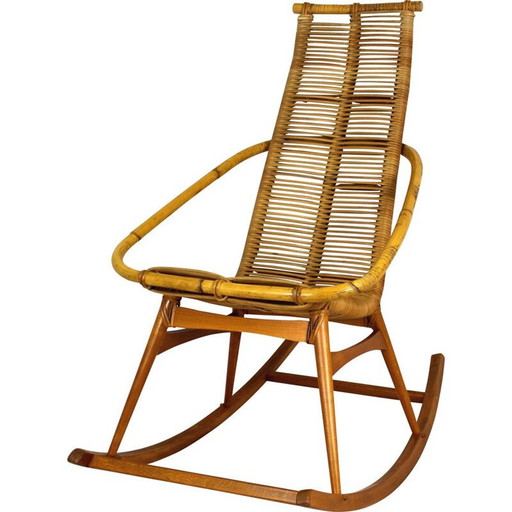 Fauteuil à bascule en rotin du Mid Century, Tchécoslovaquie, années 1960