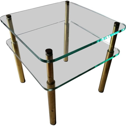 Table d'appoint vintage en verre et laiton 1970