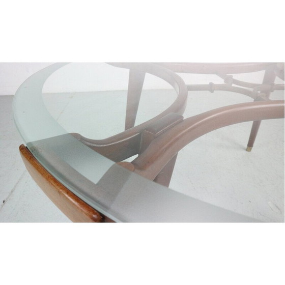 Image 1 of Table basse vintage en laiton et noyer par William Watting pour Fristho, Pays-Bas 1950