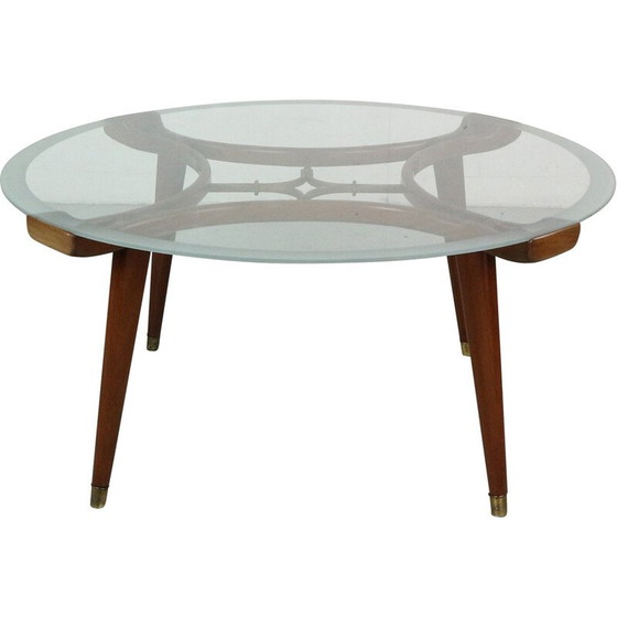 Image 1 of Table basse vintage en laiton et noyer par William Watting pour Fristho, Pays-Bas 1950