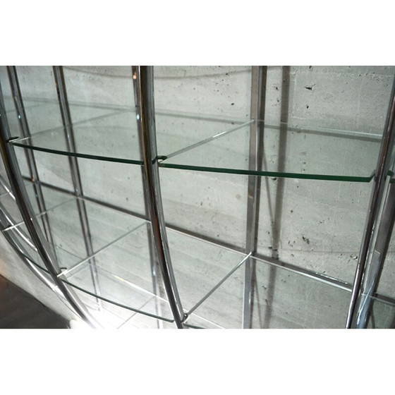 Image 1 of Bibliothèque murale vintage en verre et acier incurvé par Manfredo Massironi pour Nikol International, 1970