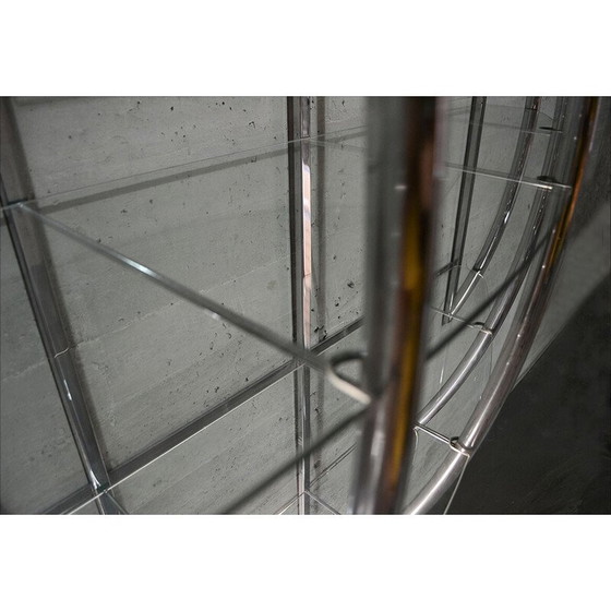 Image 1 of Bibliothèque murale vintage en verre et acier incurvé par Manfredo Massironi pour Nikol International, 1970