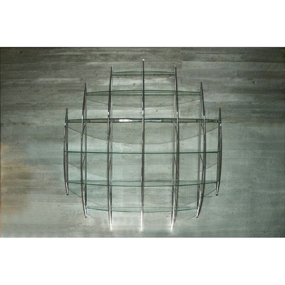 Image 1 of Bibliothèque murale vintage en verre et acier incurvé par Manfredo Massironi pour Nikol International, 1970