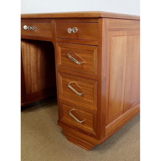 Image 1 of Bureau vintage art déco en acajou massif et cuir, 1940