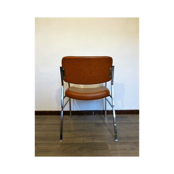 Image 1 of Fauteuil vintage en métal et simili cuir marron